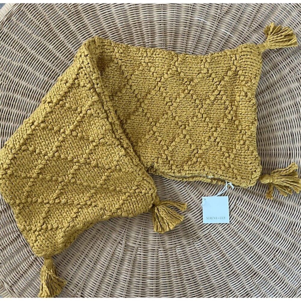 NEW Serena & Lily Fisherman's Knit Pillow Cover (14”x40”)-Ochre Yellow